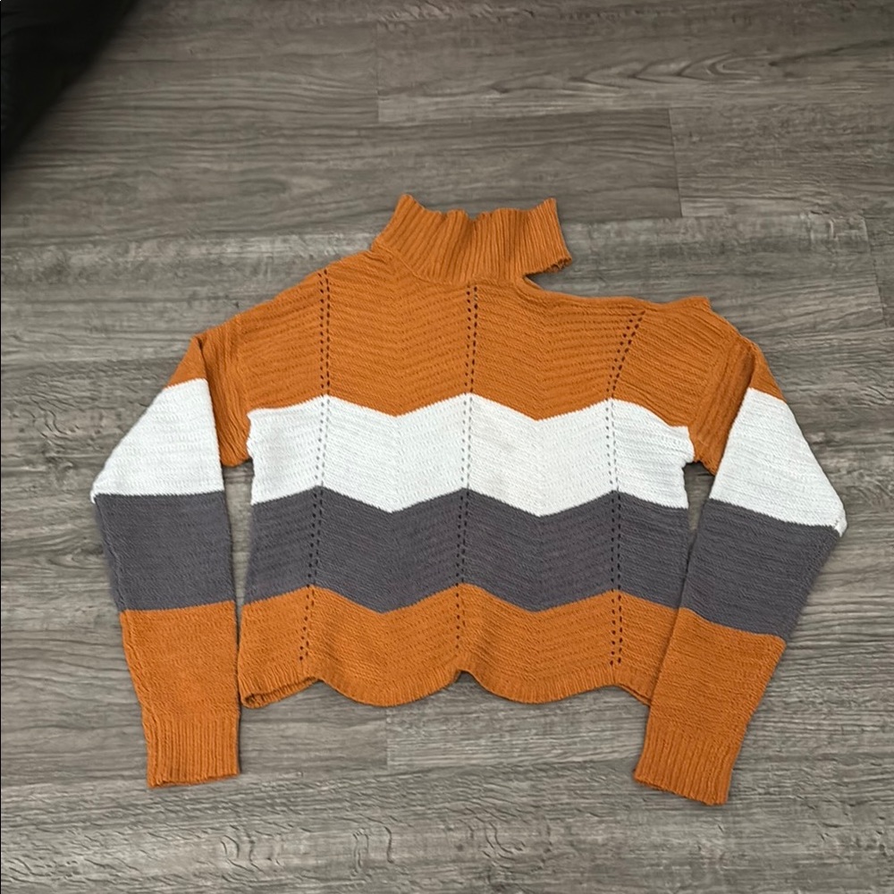 Moral Fiber Orange and Gray Turtleneck Sweater with Chevron Design